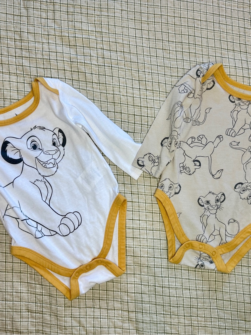 Disney White and Yellow Lion Print Baby Bodysuits Set